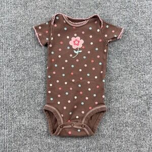 Just One Year Romper Girls 0-3 Months Brown Polka Dot Flower One Piece Bodysuit